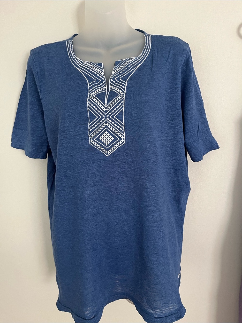 Olsen Blue Split-Neck Embroidered Women's Tee